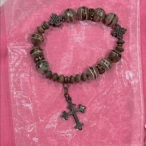Vintage Beaded Bracelet with Cross‎ Charm Boho